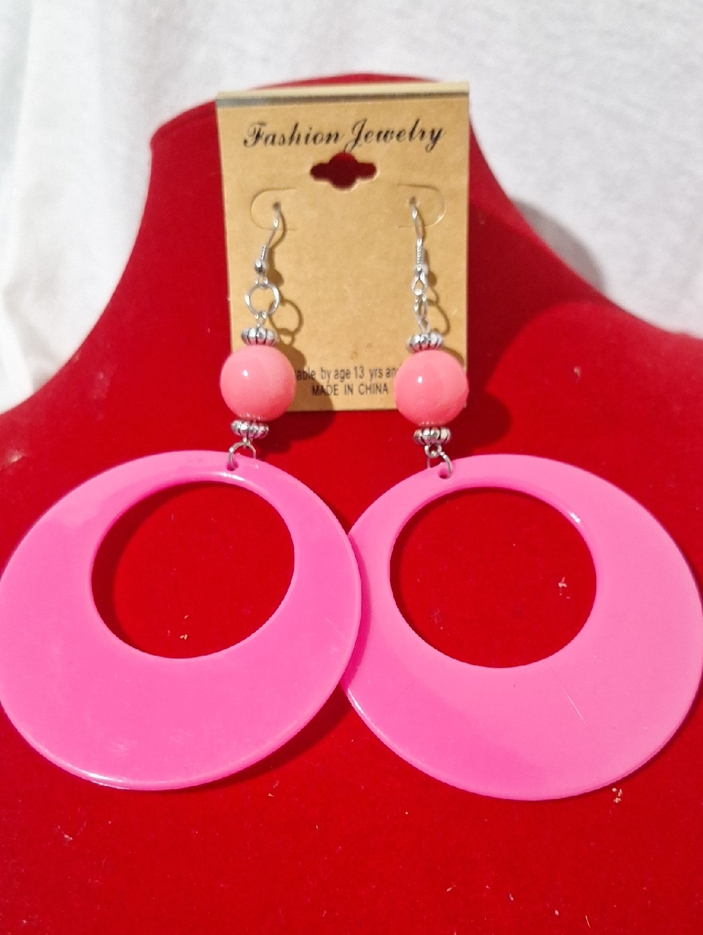 Fashion Jewelry Hot Pink Hoop Drop Earrings